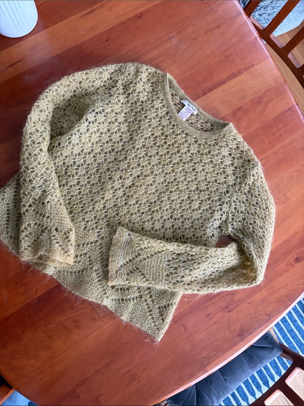 Olive colored Open Knit Crewneck Sweater